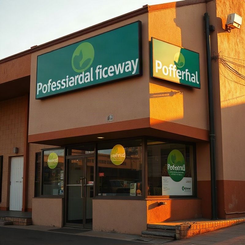 Street-level exterior of a small professional office building on Kenyatta Highway Thika with an emerald signage board