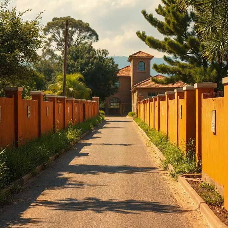 Ground-level view along a tarmac road in a Thika residential neighbourhood with lush green vegetation